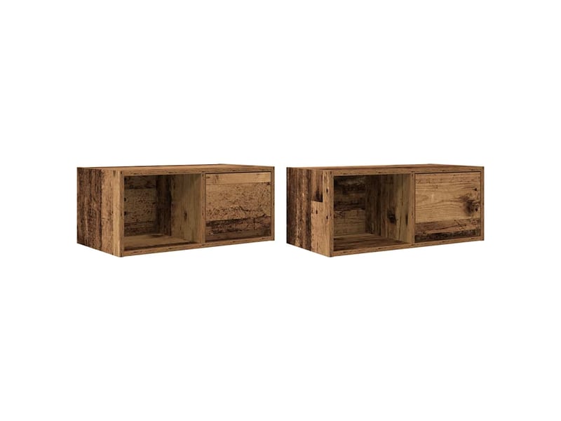  Lot de 2 meuble tv bas salon vieux bois 60x31x25,5 cm bois d'ingénierie shl31378  - Conforama A