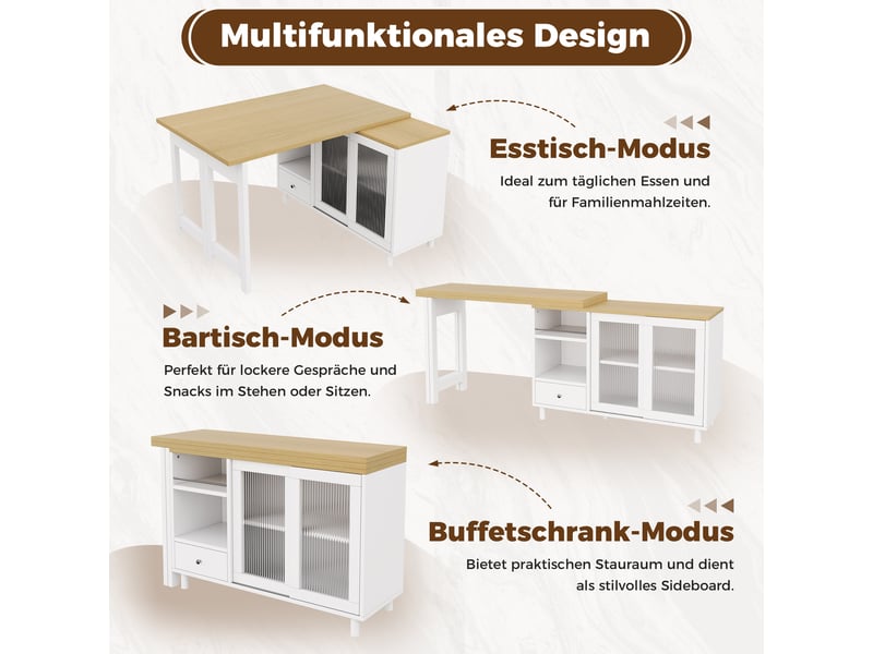  Table à manger pliante extensible avec rangement - lpospi - porte coulissante en verre dépoli mdf blanc  - Conforama E