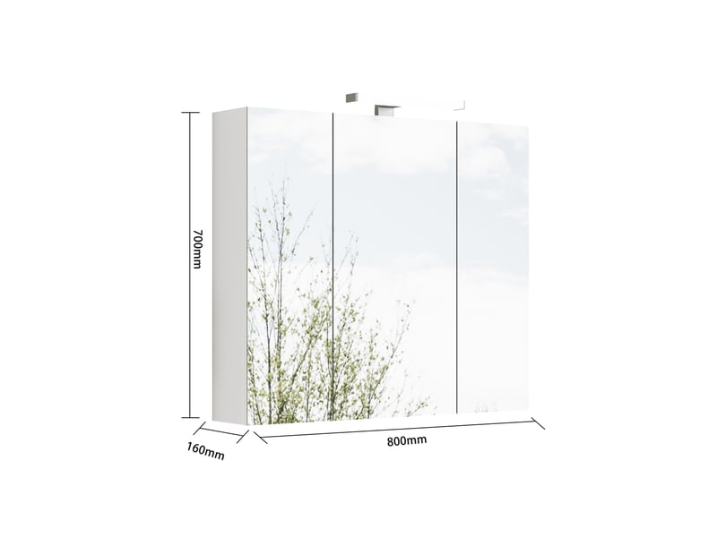  Meuble miroir salle de bain mural 80cm blanc led, prise fr, 3 portes, préassemblé  - Conforama C
