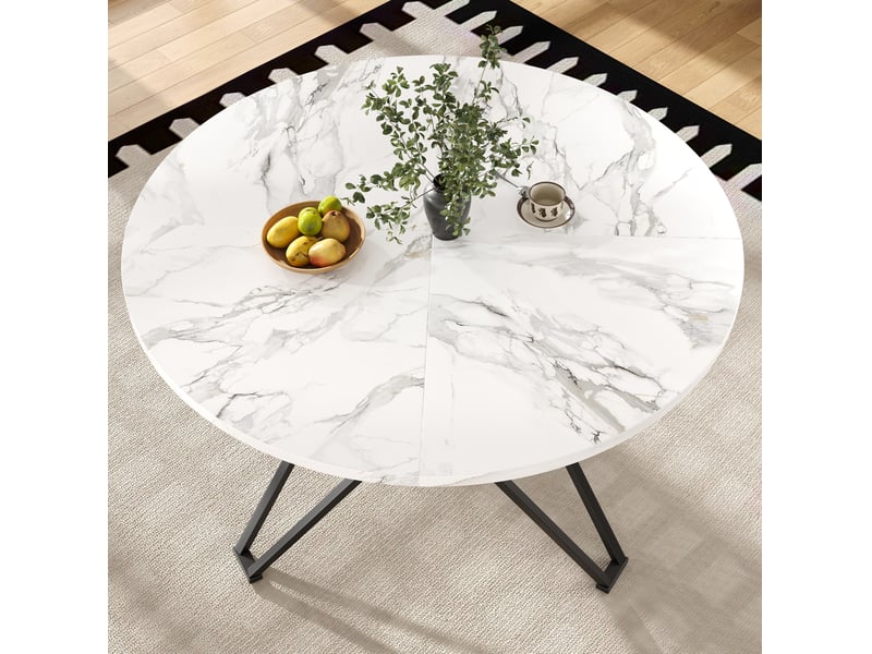  Table à manger ronde 100 cm pour 4 personnes, plateau mdf effet marbre, noire  - Conforama B