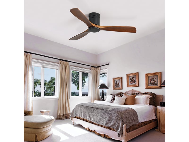  Ventilateur de plafond 132 cm réversible métal et bois noir  - Conforama B