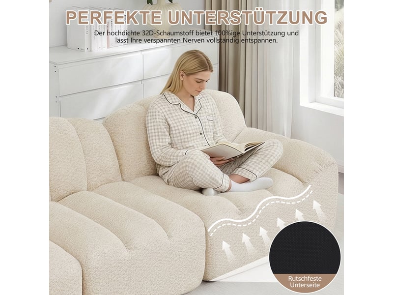  Canapé droit - sans structure 3 places 288x104 cm - ergonomique - mousse haute densité - beige blanc  - Conforama E