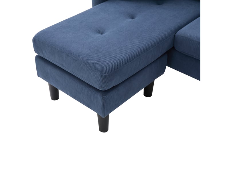 Canapé d'angle méridienne modulable 3 places tissu côtelé bleu avec coffre de rangement intégré - Conforama R