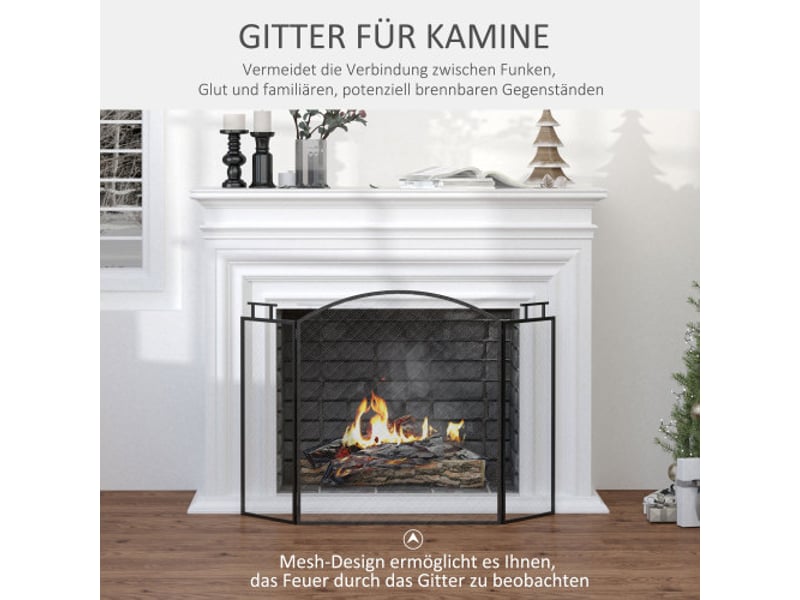  Pare-feu de cheminée en fer 3 panneaux pliable 128x76,5 cm, avec filet, protection du foyer  - Conforama B
