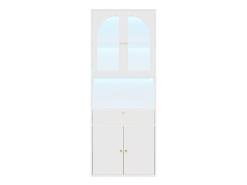  Vitrine avec portes vitrées arquées, niche, tiroir et led rgb réglables pour salon en mdf blanc 70 × 35 × 180 cm  - Conforama A