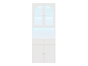 Vitrine avec portes vitrées arquées, niche, tiroir et led rgb réglables pour salon en mdf blanc 70 × 35 × 180 cm