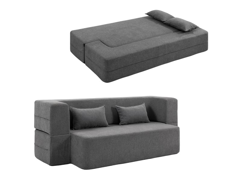  Canapé-lit 2 places convertible en tissu avec 2 coussins gris 203 x 95 x 75 cm  - Conforama A