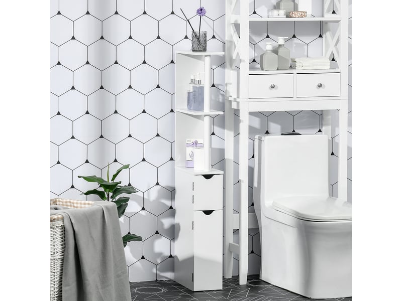  Meuble de salle de bain avec 2 étagères et 2 placards, armoire haute gain de place 15,2 x 29,8 x 118 cm, blanc  - Conforama D
