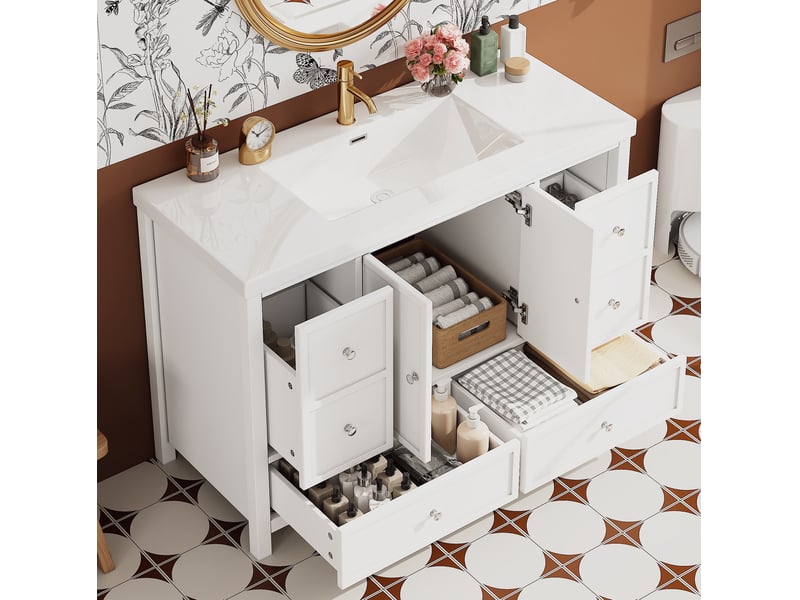  Meuble vasque de salle de bain 120x50x86.5 cm blanc avec 4 tiroirs et 2 portes  - Conforama B
