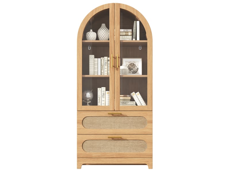  Vitrine bibliothèque 80 x 40 x 175 cm, 2 portes cintrées style montmartre, 2 tiroirs et étagères réglables, décor chêne ABC - Conforama A