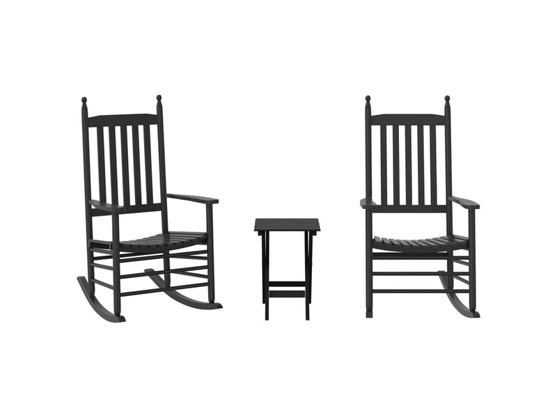  Lot de 2 fauteuils à bascule et petite table pliable en bois de peuplier noir dec029132  - Conforama A
