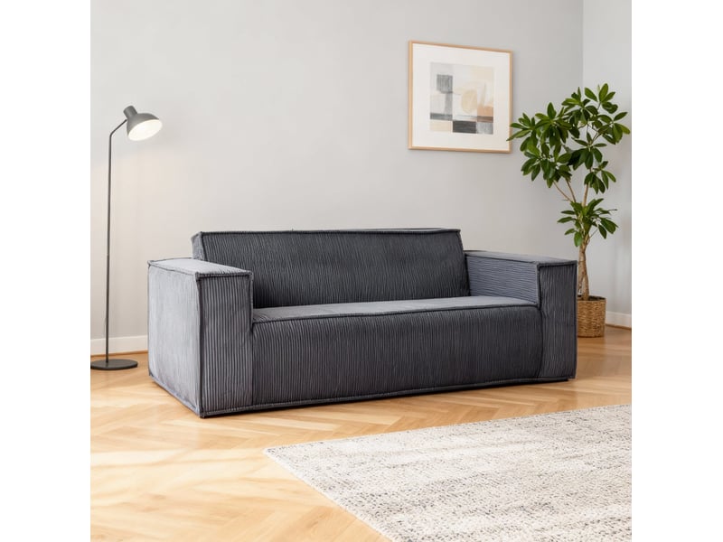  Canapé 2 places modenvie en velours côtelé gris 178 x 86 x 70 cm  - Conforama E