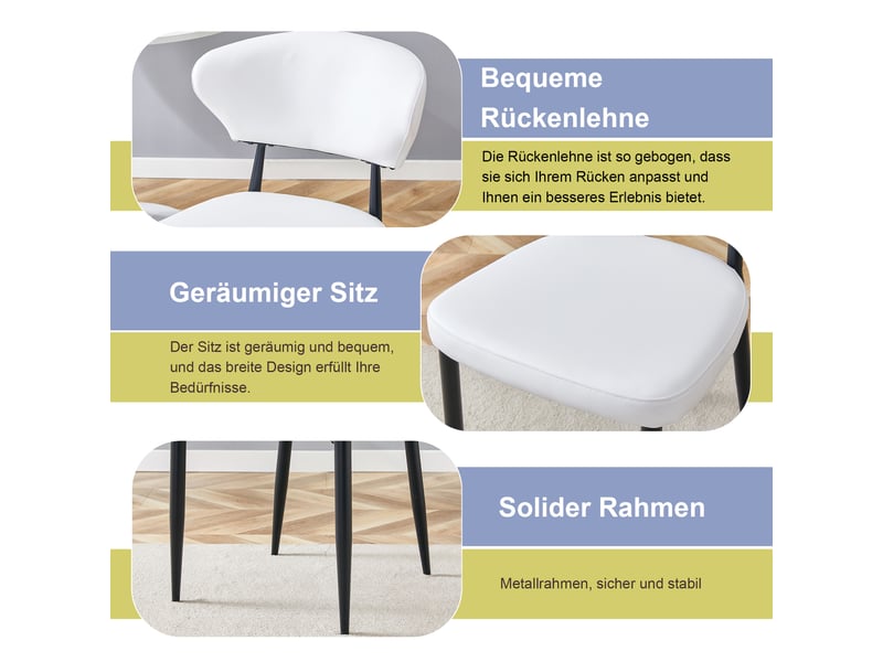  Lot de 2 chaises de salle à manger blanches, pieds en métal noir W3658P406288 - Conforama E