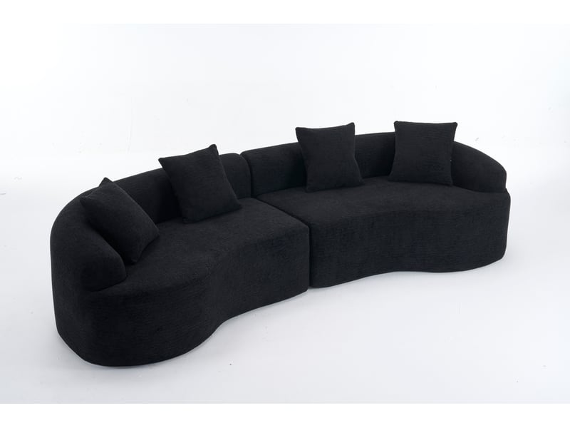  Canapé modulable,275x115x63 cm,4 places forme incurvée,chenille,noir  - Conforama A