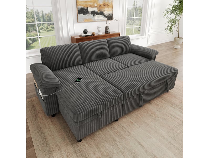  Canapé d'angle convertible 214x138,5x89 cm coloris gris  - Conforama B