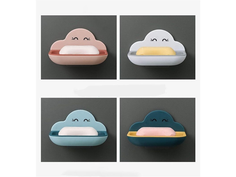  4 pièces porte-savons double couche plastique amovible mural (bleu, rose, blanc, bleu foncé)  - Conforama A