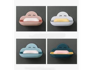 4 pièces porte-savons double couche plastique amovible mural (bleu, rose, blanc, bleu foncé)