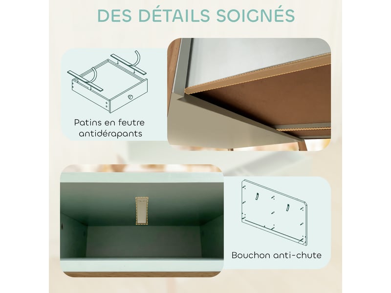 Bureau enfant en bois, bureau avec rangement, 2 tiroirs et 3 compartiments ouverts, plateau large, vert, 90x52x105cm - Conforama W