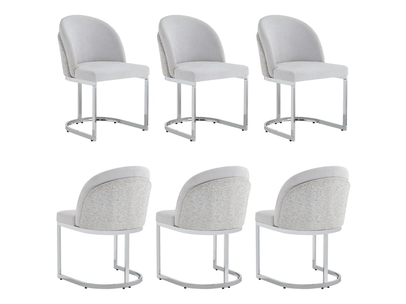  Lot de 6 chaises de salle a manger 58×52x85cm gris et argent, structure en métal, dossier double style contemporain  - Conforama A