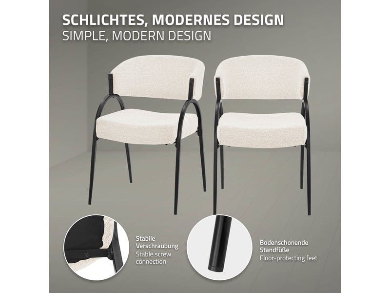 Ml-design lot de 2 chaises de salle à manger rembourrées en tissu bouclé, avec accoudoirs et dossier incurvée, cadre en acier, rembourrage confortable, pour salon cuisine bureau, 120 kg, beige ECD Germany GmbH - Conforama C