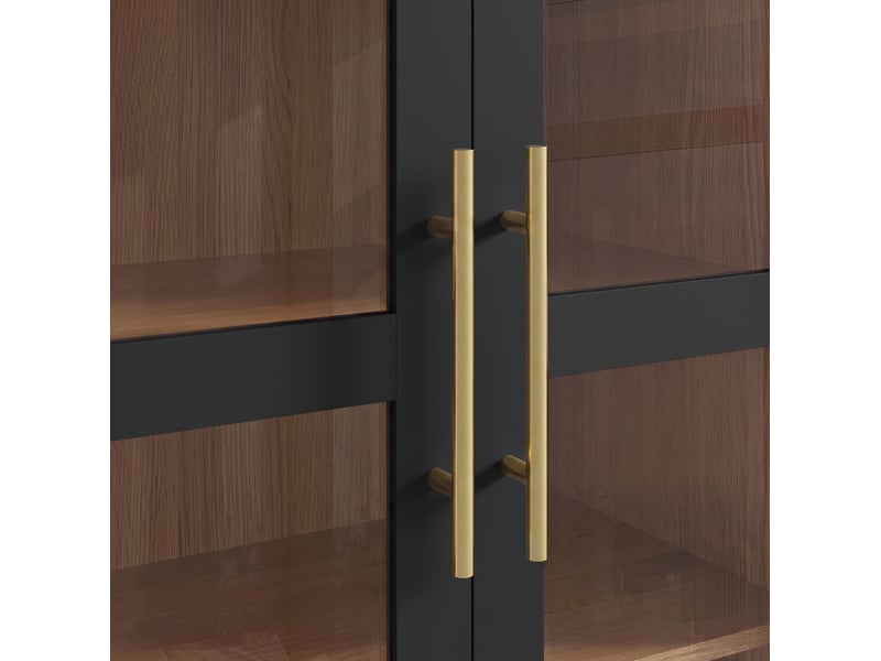  Buffet haut 110 x 40 x 185 cm noir, mdf et panneaux de particules, 3 portes vitrées, 4 tiroirs, niche ouverte  - Conforama E