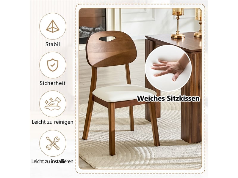  Lot de 2 chaises de salle à manger en bois avec dossier ovale poignée de transport assise rembourrée sans table  - Conforama E