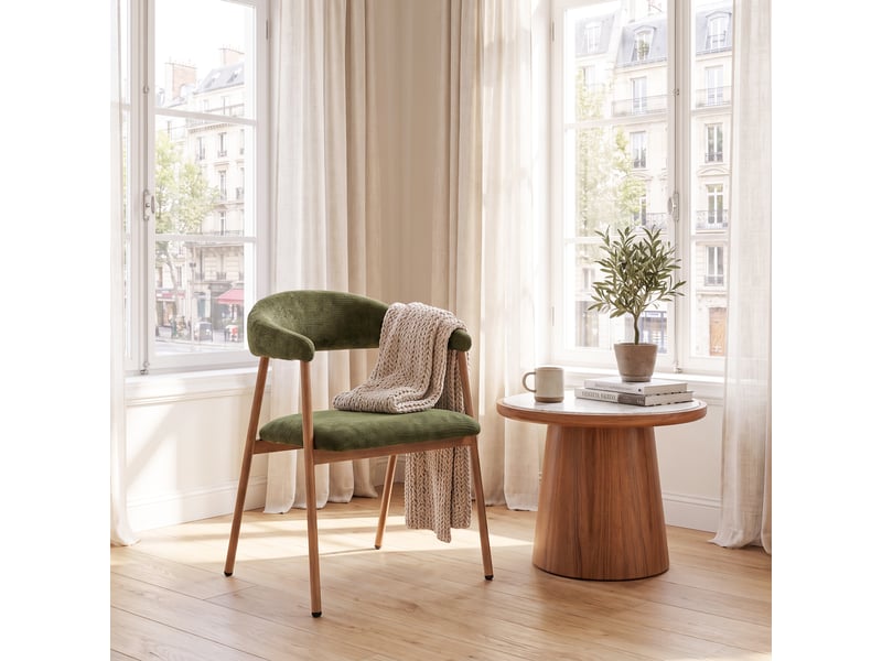  Chaises de salle à manger lot de 2 rembourrée en chenille, pieds en métal effet bois, vert  - Conforama W
