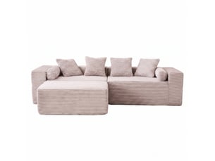 Canapé modulable d'angle compressé 217x110x60 cm 3 places en mousse, pour salon, design moderne, velours côtelé, beige