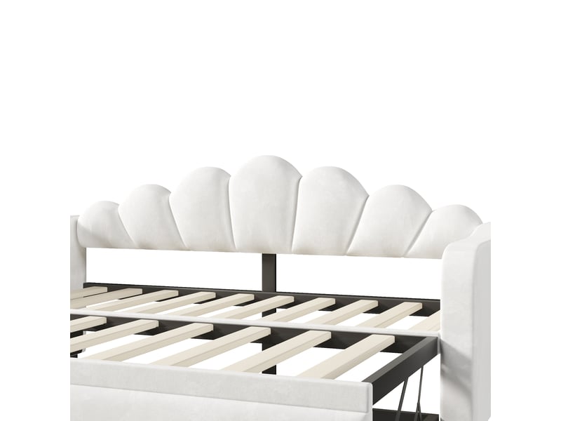  Lit tiroir gigogne 90x200 cm, velours blanc, led 7 couleurs, 2 positions, sans matelas  - Conforama E