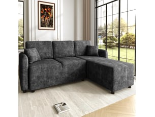 Canapé d'angle 3 places modenvie avec méridienne à droite en chenille noir 187,5 x 144 x 85,5 cm