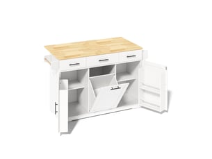Îlot de cuisine avec plan rabattable 3 tiroirs en mdf blanc et naturel 136x75x92 cm