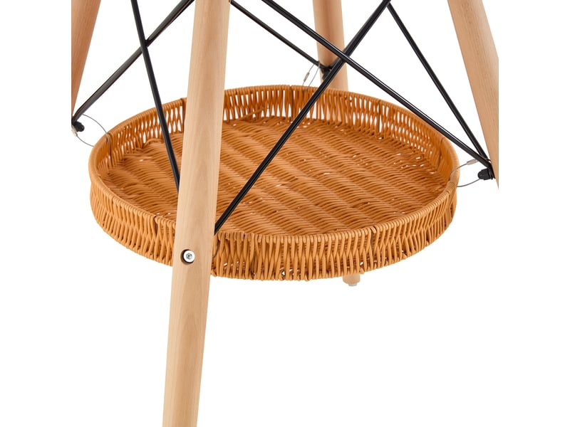  Table à manger ronde,80x80x71,5 cm,avec panier de rangement,mdf,blanc pieds en bois  - Conforama E