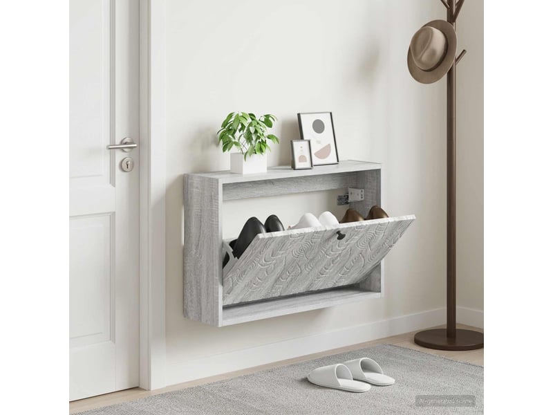  Meuble à chaussures mural, armoire à chaussures delft 71x17x43 cm sonoma gris  - Conforama B
