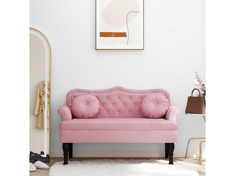  Banc salon, banc interieur avec coussins rose 120,5x65x75 cm velours  - Conforama B