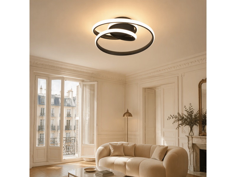  Plafonnier led anneau spiralé, d30 x h8,5 cm, lampe de plafond 37 w 2639 lm, noir sable, 3000 k blanc chaud, salon, chambre, cuisine  - Conforama B