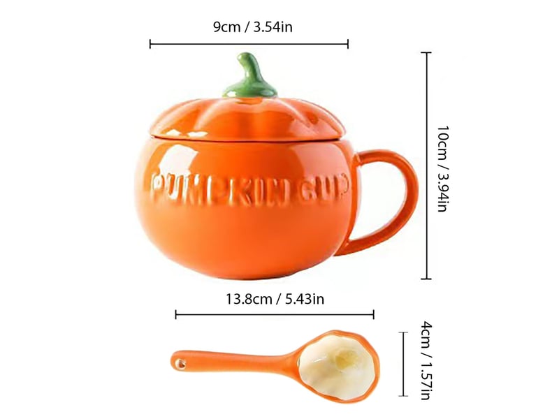  Petit mug en céramique avec couvercle et cuillère, citrouille  - Conforama D
