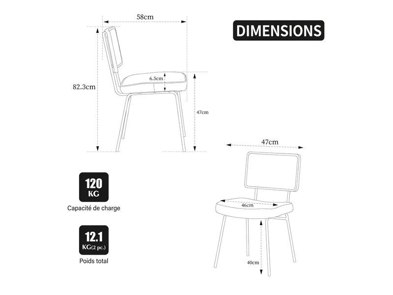  Lot de 2 chaises de salle à manger en cuir pu style vintage, chaises sans accoudoirs avec dossier aspect rotin, marron  - Conforama C