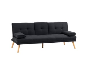 Canapé convertible 3 places avec dossier réglable, table pliante et porte-gobelets en polyester gris