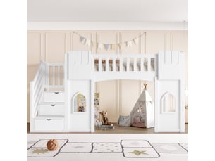 Lit mezzanine 90x200 cm <strong>MERAX</strong>  <strong>lit enfant blanc</strong> coloris blanc