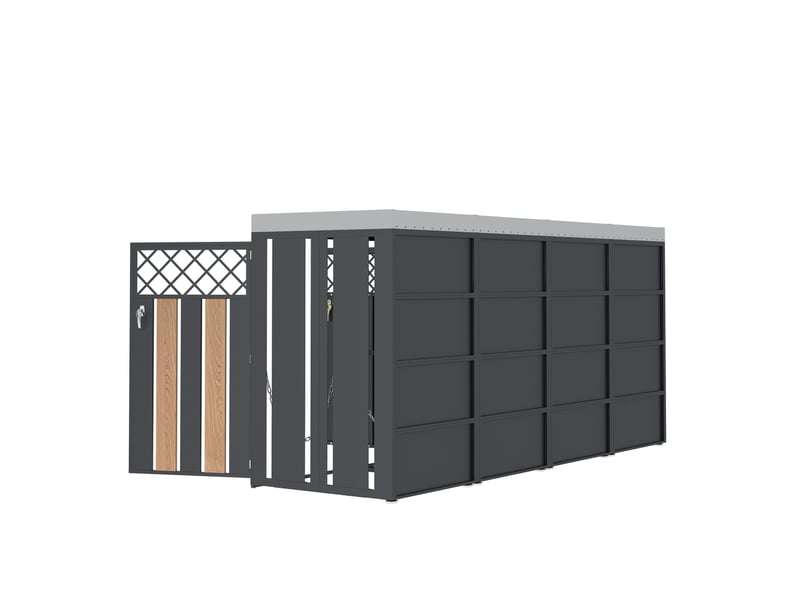 Cache-poubelles 4 portes verrouillables, ventilation en losange et toit végétalisable - Conforama E