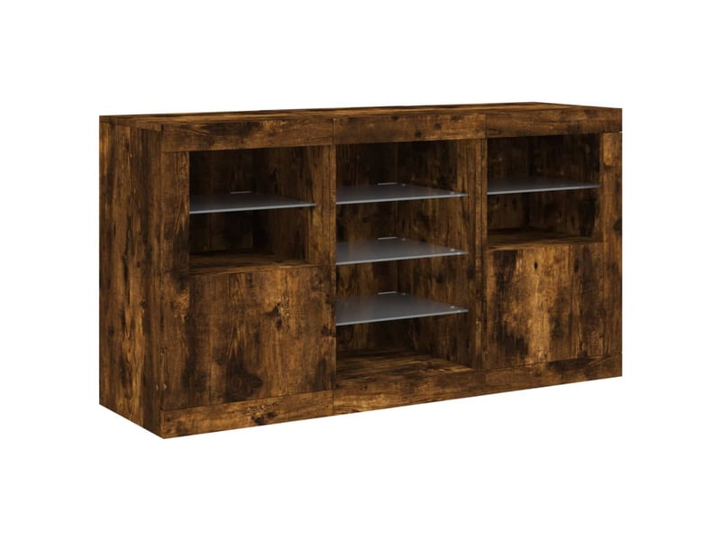  Buffet - bahut - meuble de rangement avec lumières led chêne fumé 123x37x67 cm  - Conforama E
