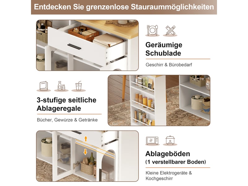  Îlot de cuisine avec plateau pivotant 360° et tiroir blanc 136x50x78 cm N635P48852526W - Conforama E