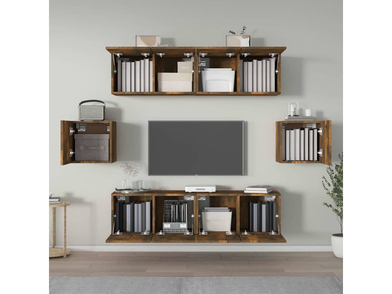  Ensemble de meubles tv 6 pcs chêne fumé bois d'ingénierie shl37156  - Conforama C