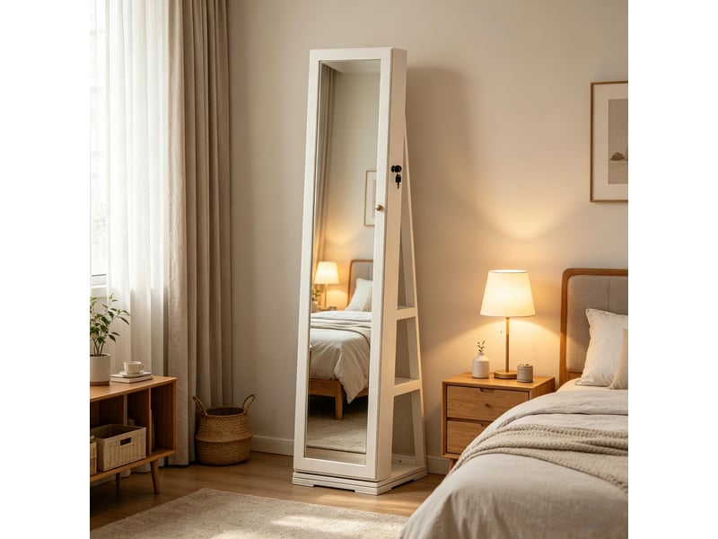  Miroir sur pied pivotant avec rangement, miroir de chambre et dressing  - Conforama E
