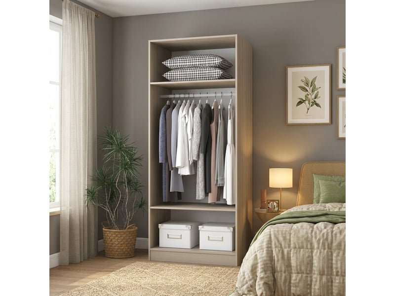  Armoire 2 portes avec étagères et penderie klar  - Conforama D