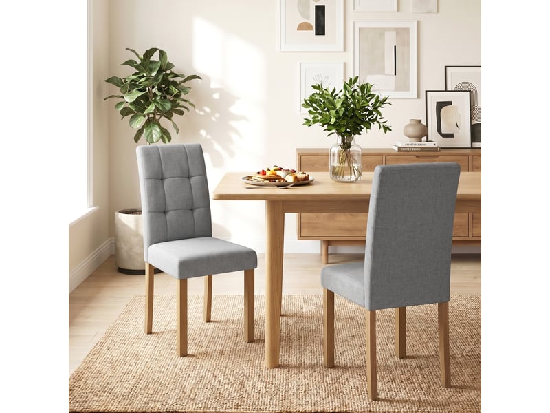  Lot de 2 chaises de salle à manger, chaise de cuisine moderne avec siège rembourré en tissu effet lin, gris clair  - Conforama D