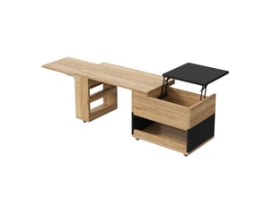 Table basse extensible 161,5x46x67 cm plateau relevable 360° naturel et noir