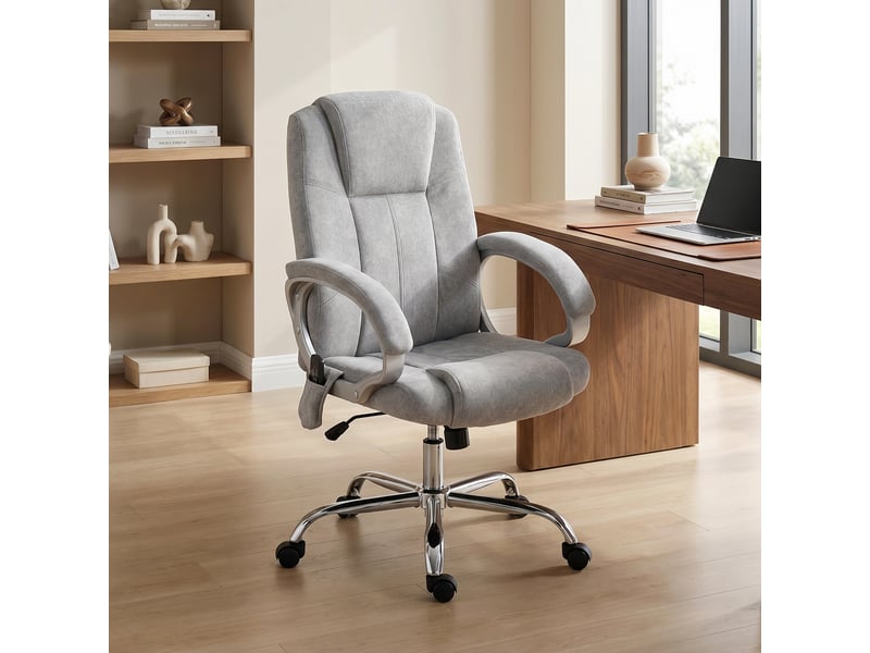  Fauteuil de bureau massant 4 points avec fonction chauffante et accoudoirs, gris  - Conforama D