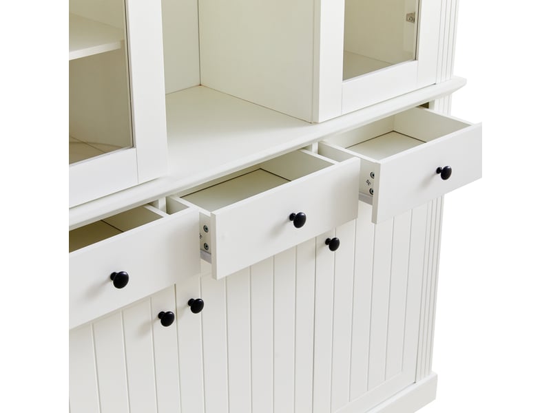  Vitrine haute 119,5x40x180 cm en mdf et verre trempé, led multicolore via app, 4 tiroirs, 5 portes et 21 rangements - blanc  - Conforama D