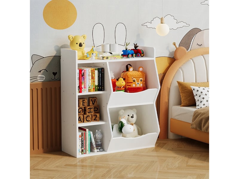  Étagère, armoire, bibliothèque, meuble de rangement pour jouets, livres et journaux, 5 compartiments, style loft  - Conforama B